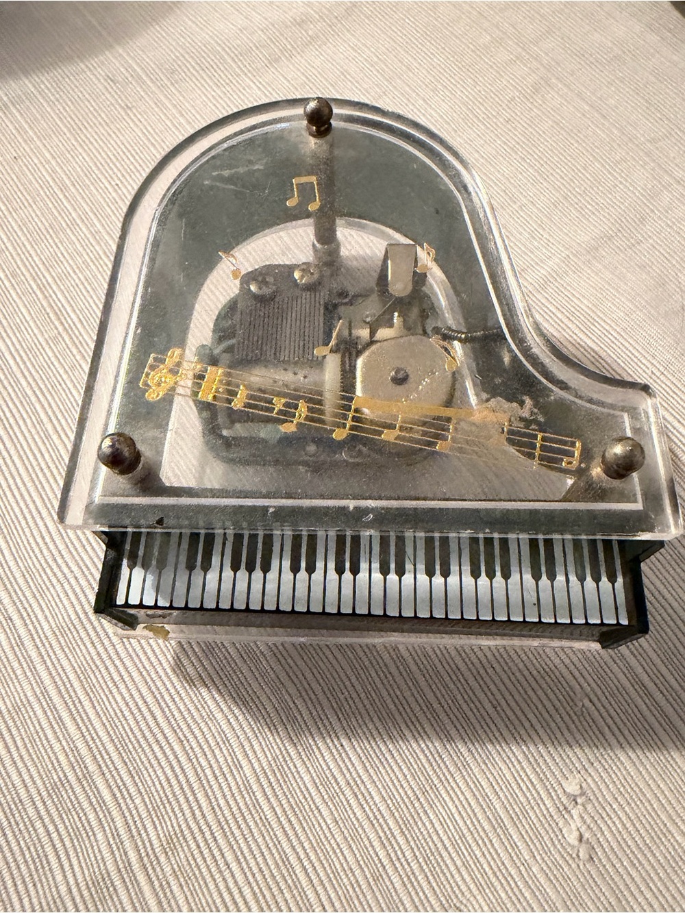 Vintage 70’s Clear Acrylic Grand Piano Music Box Plays Love Story